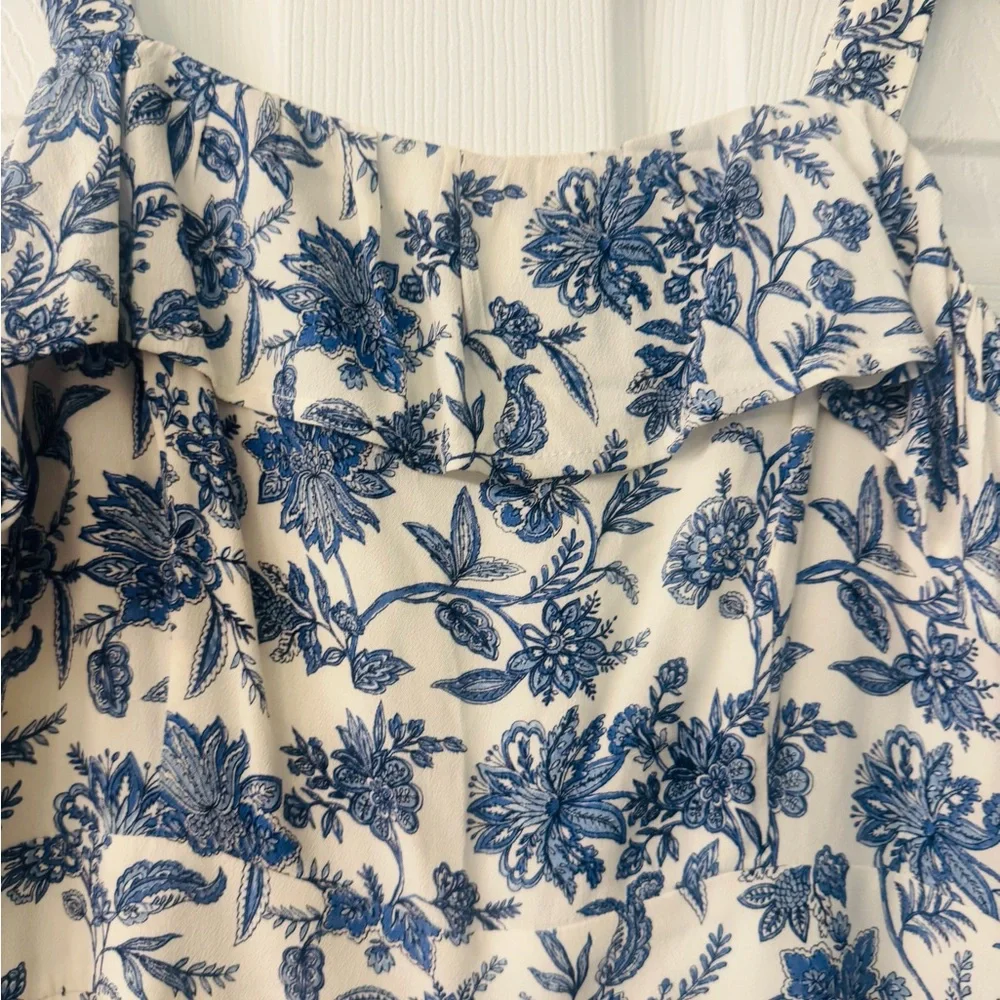 NWT- Loft Trellis blue and white floral jumpsuit. - Picture 3 of 6
